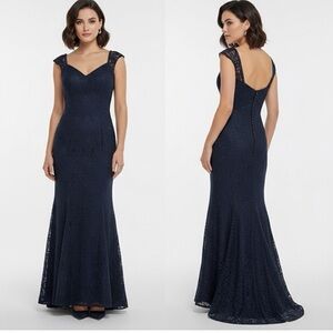 Lace Formal Evening Gown‎ Navy Blue Sleeveless Party Dress